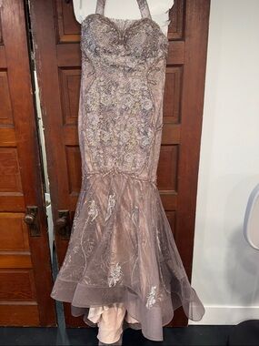 Ivonne D couturier Halter Lace Mermaid mother of Wedding Dress in Mauve sparkles